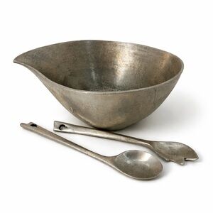 Bruce Cox biomorphic aluminum salad utensils hand made hammered